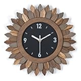 Honiway Wall Clock Battery Operated 12 in Rustic Wood Boho Sunburst Decorative Wall Clock Silent Non Ticking Farmhouse Small Wall Clocks for Living Room Kitchen Bathroom Bedroom Decor (Tricolor)