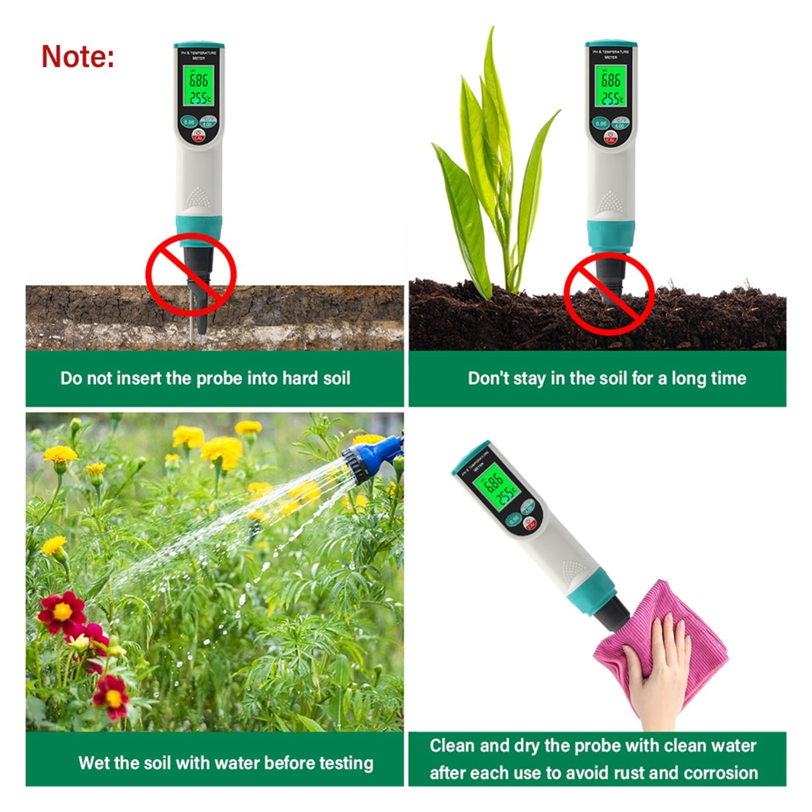 2 In 1 Boden PH Meter Digital Temp Säure Boden Tester Sensor Analysator for Outdoor Pflanzen Garten Genaue Messung(3PCS)