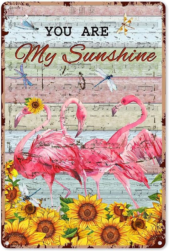 SitrMGH Funny Flamingo You are My Sunshine Sunflower Metal Wall Art, Metal Signs for Decor Vintage Wall Decor, Vintage Tin Sign Posters Coffee Funky Decor, Bar Signs for Home Bar 8 x 12 Inches