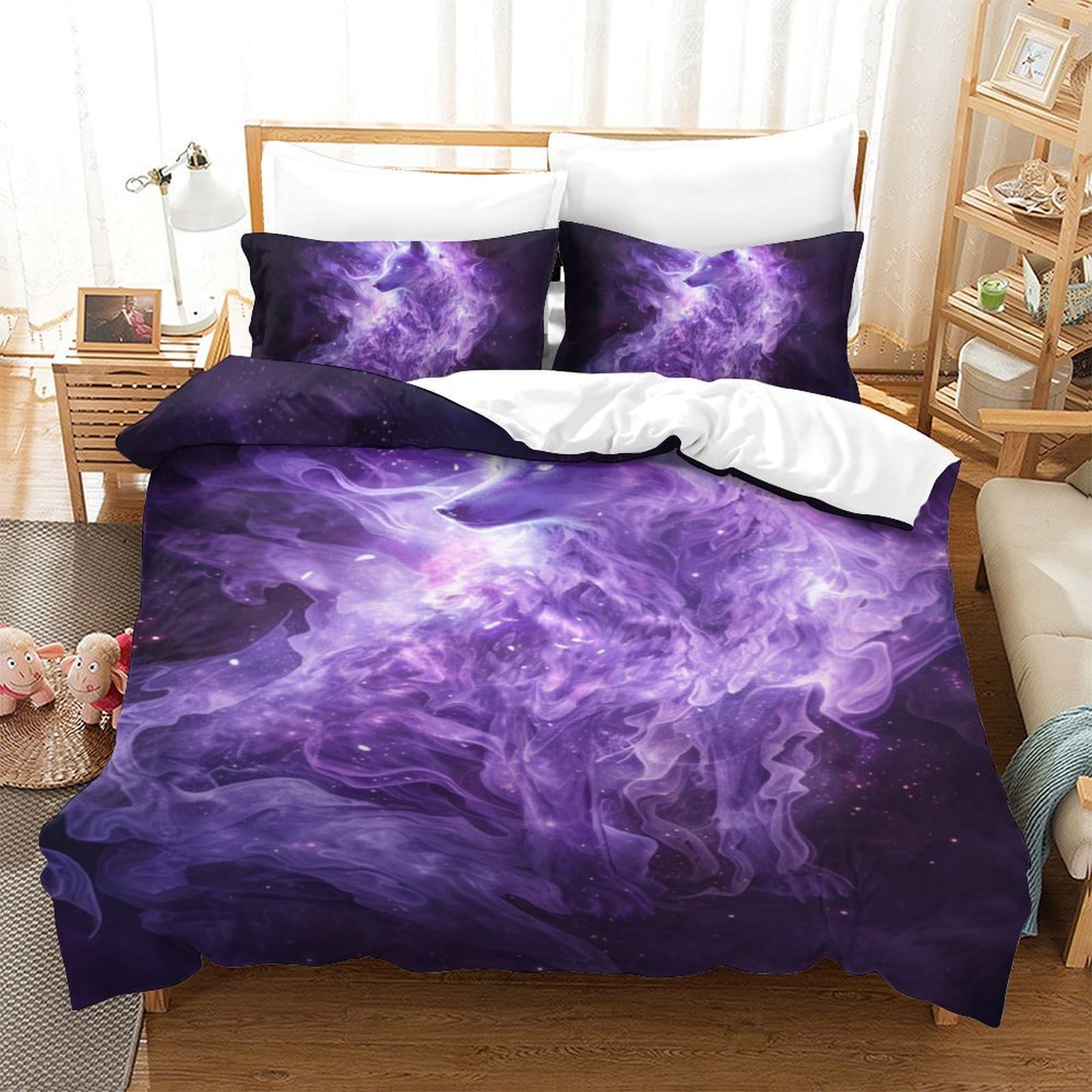 Parure de lit loup en microfibre respirante et super douce 140x200
