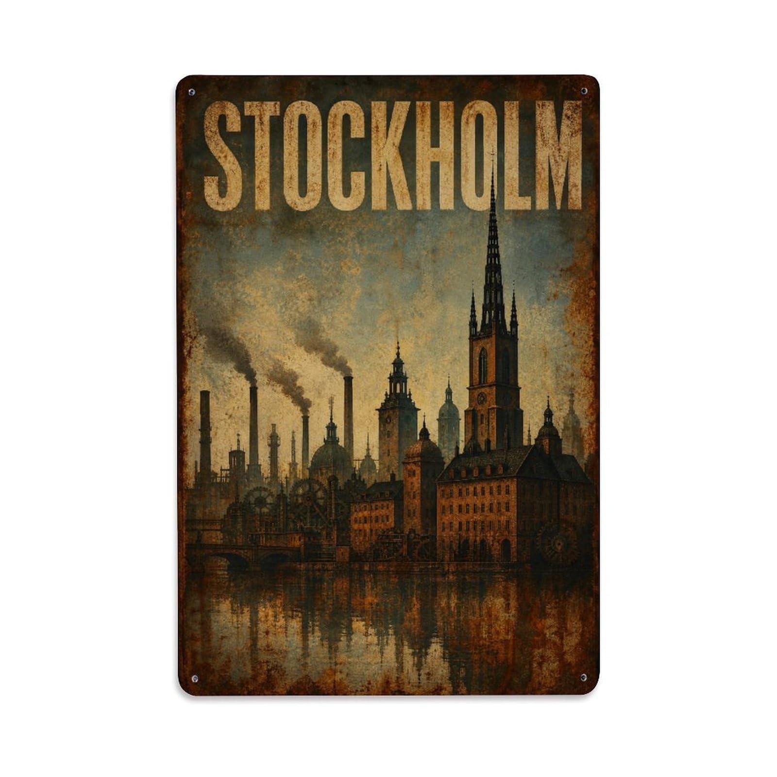 Huiyhb 8X12inch(20X30cm) Vintage Travel Stockholm City Skyline Sweden Metal Tin Sign