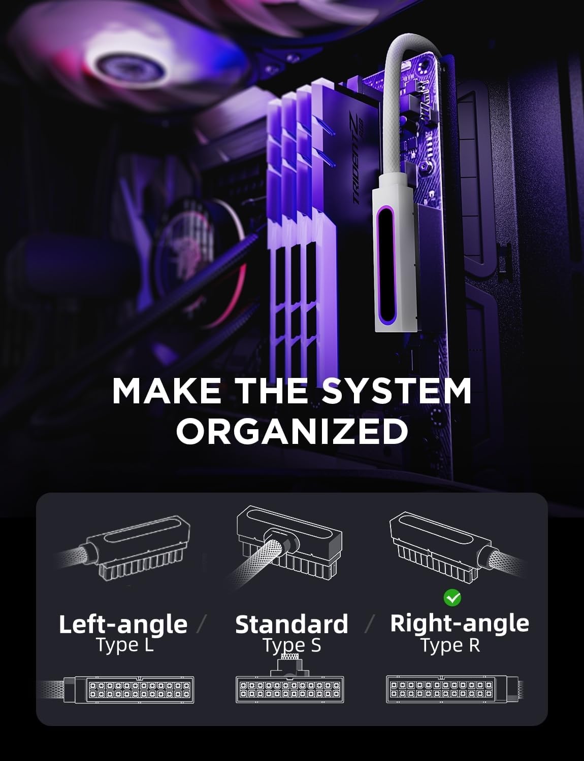 AsiaHorse Hydrus-24PIN PC PSU Extension Cable ARGB LED, Copper Wire Motherboard Power Extension Cable Integrated Design, 2000W Power (Whole Set), PC Power Cord for Cable Management Right Out