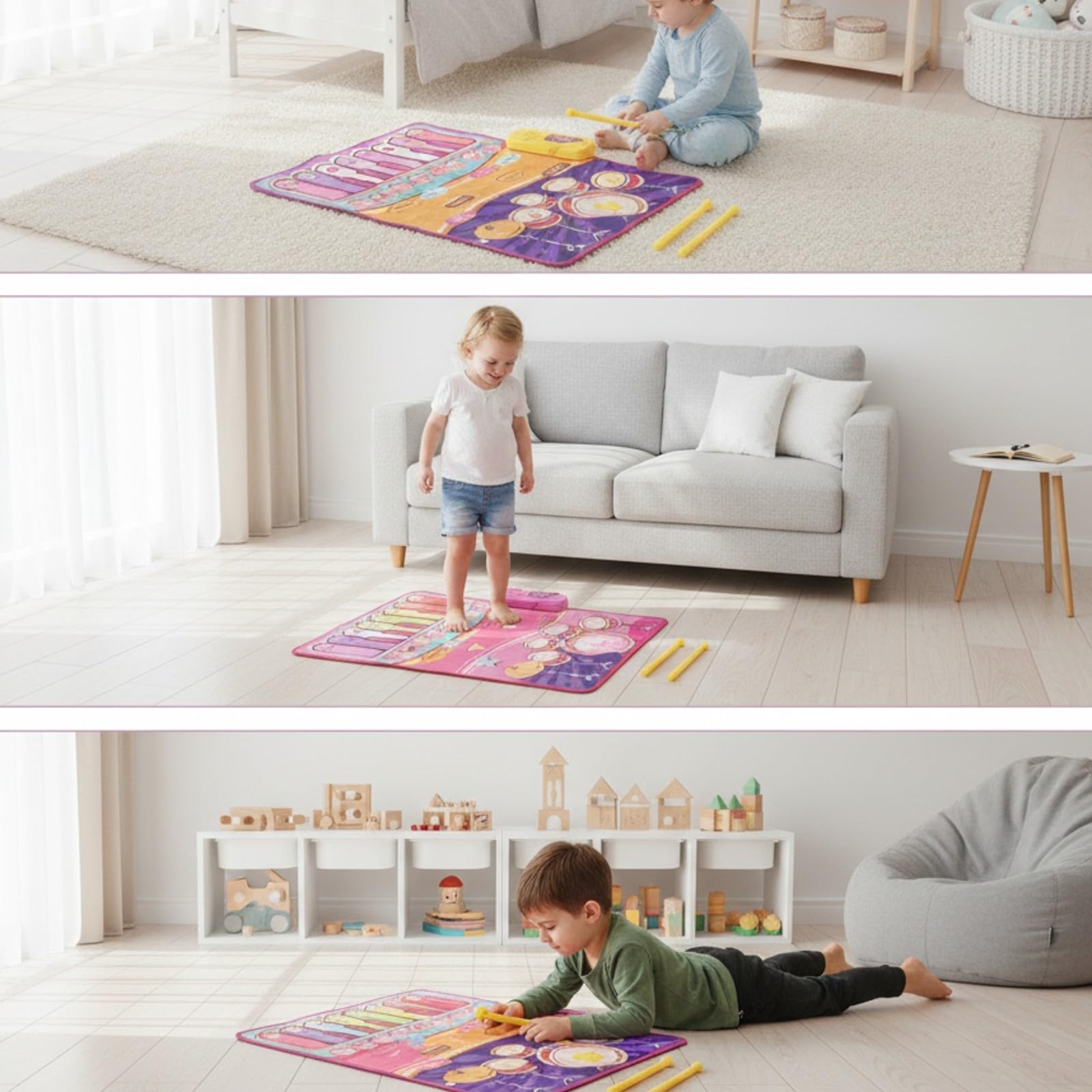 Amagogo Tappeto con Batteria Morbido | Educativo, Tappeto Batteria e, Multifunzionale, per Cameretta, Casa, Bambini,