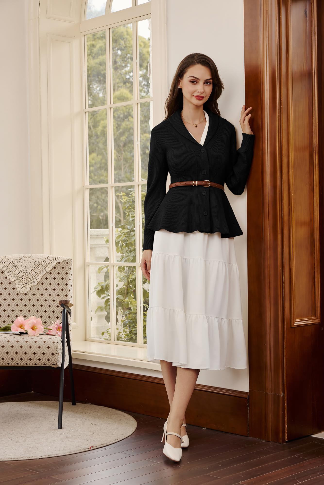 Belle Poque Cardigan décontracté à manches longues boutonné pour femme