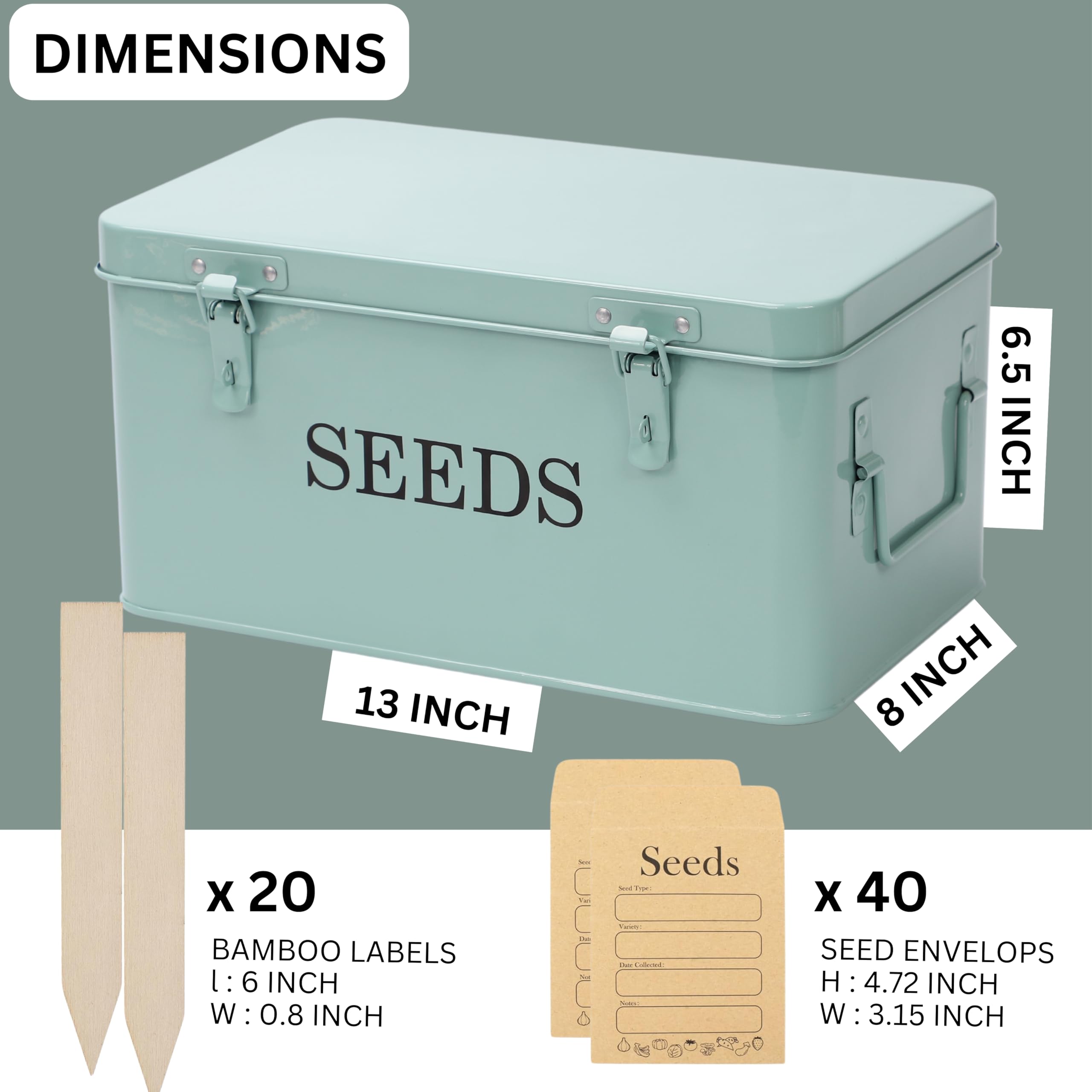 Boîte à semences en métal avec couvercle, boîte de rangement de graines avec couvercle, boîte de rangement de graines de jardin à 4 compartiments avec verrous de sécurité, vert (vert, taille