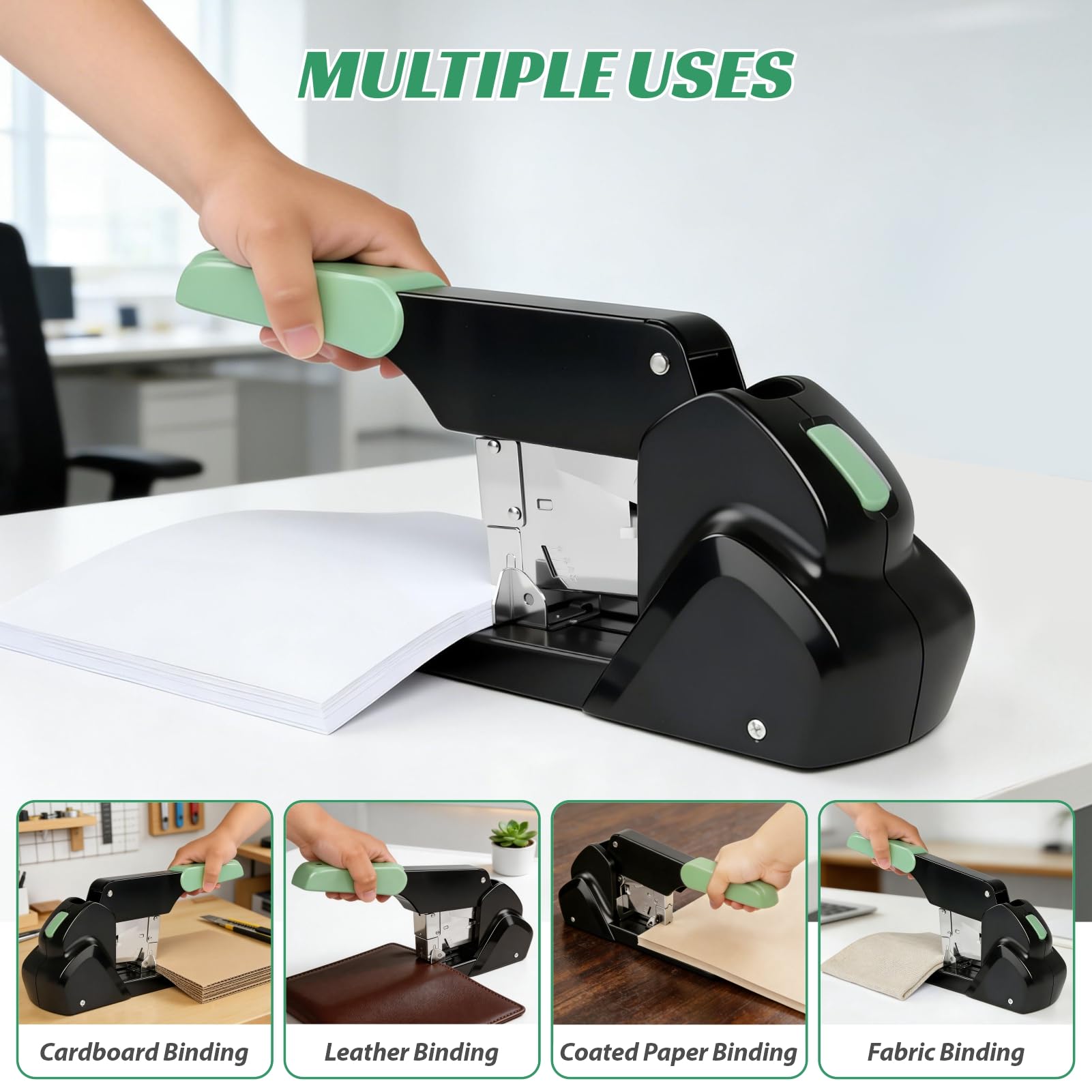 AFMAT Schwerlasthefter, 210 Blatt Kapazität, 60% weniger Aufwand, staufrei, inklusive 7.000 Heftklammern, Metall Büro-Desktop-Hefter mit einstellbarer Halstiefe für Büro & Zuhause, 50.000+ Anwendungen