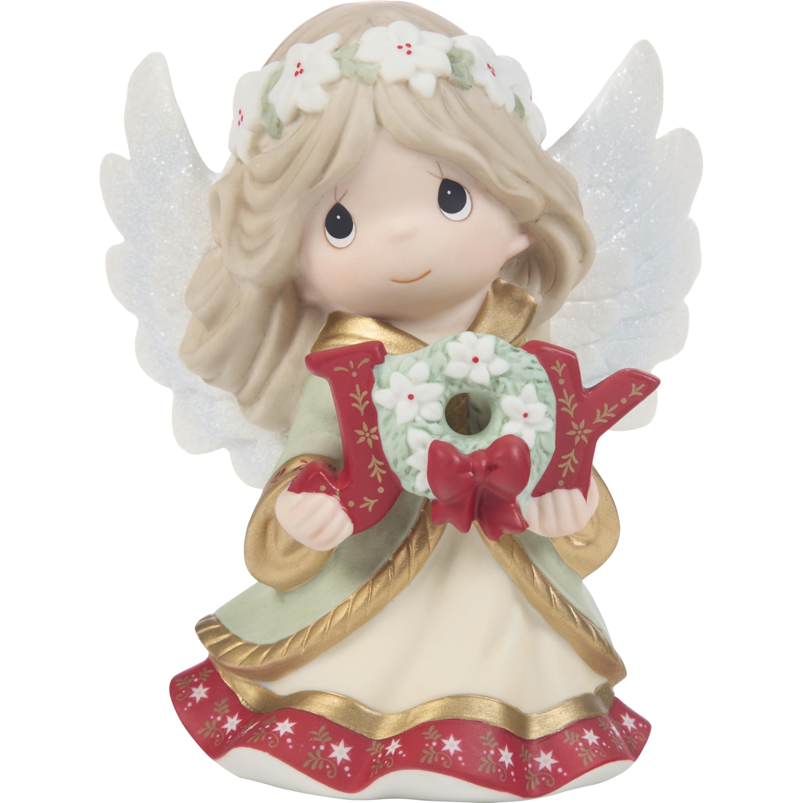 Precious Moments Green, Red, Gold 251017 Joy To The World Annual Angel Bisque Porcelain Figurine