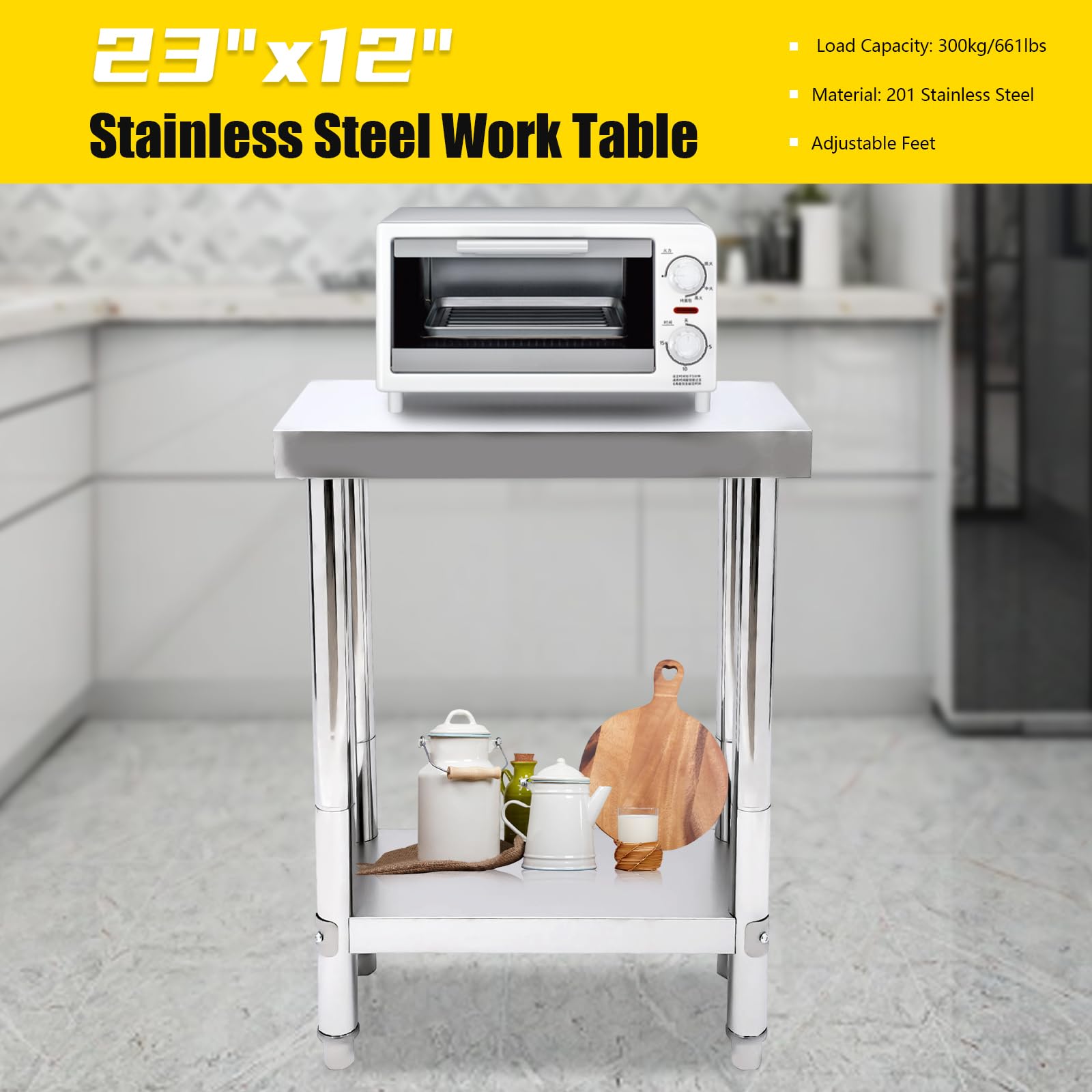 Mesa de trabajo antideslizante de 2 capas, preparación de trabajo de restaurante de cocina, adecuada para cocinas, hoteles, panaderías, lavanderías, consultorios médicos, plata, 60 x 30 x