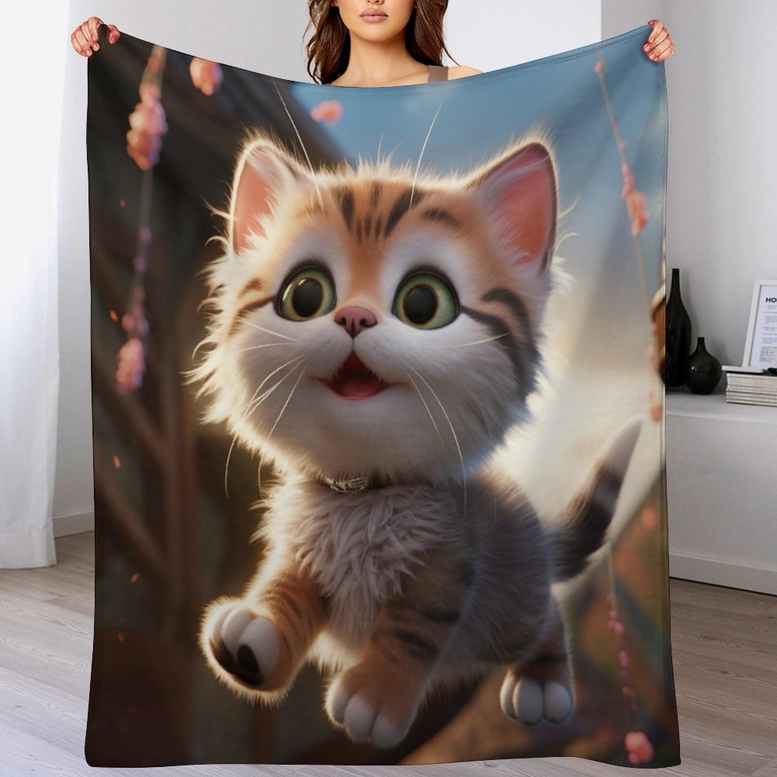 Couverture chaude en flannel chat mignon molleton isolant lit 140x180
