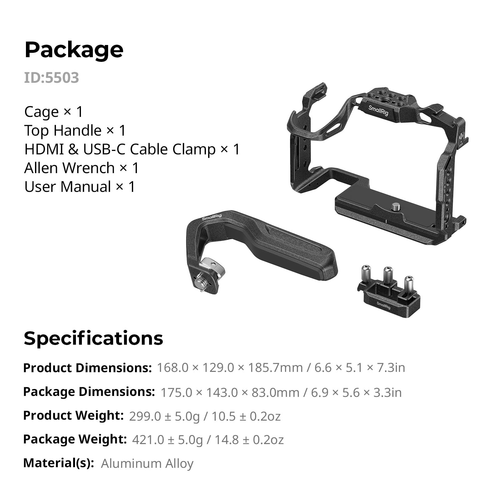 SMALLRIG Kit Gabbia Protettiva Completa per Panasonic S1R II/S1 II/S1 IIE, con Maniglia Superiore e Morsetto per Cavi, Piastra a Sgancio Rapido Integrata per Arca-Swiss, Attacco a Slitta - 5503