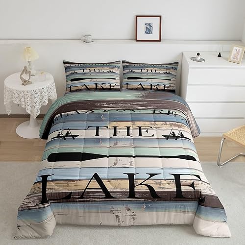 Miniatura 2 de Lake House - Juego de edredón de 3 piezas para niños, adolescentes y adultos, decoración de habitación de Lake Life, barco, acolchado, gris, negro,