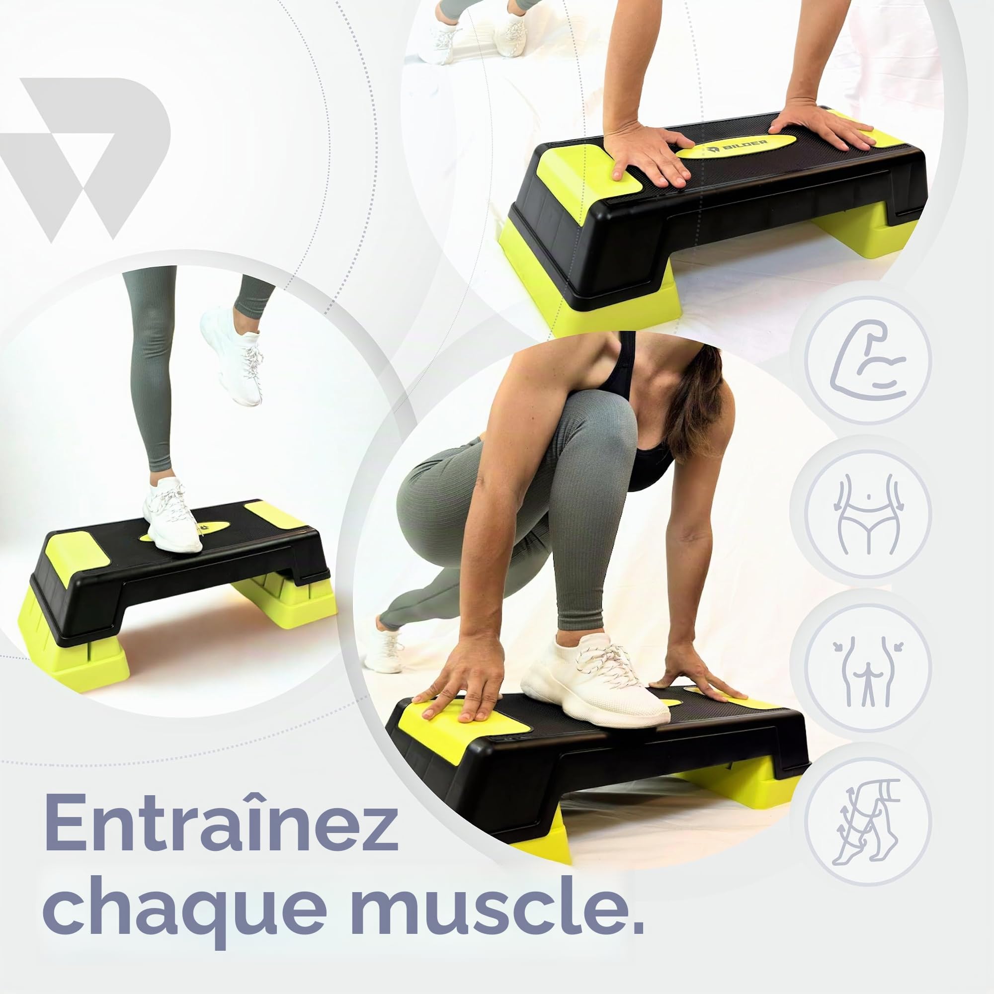 BILDER - Étape d'entraînement aérobie, stepper fitness maison et gym antidérapant, hauteur réglable, repose-pieds idéal pour améliorer la force et la coordination, capacité de charge 150 kg, exercices