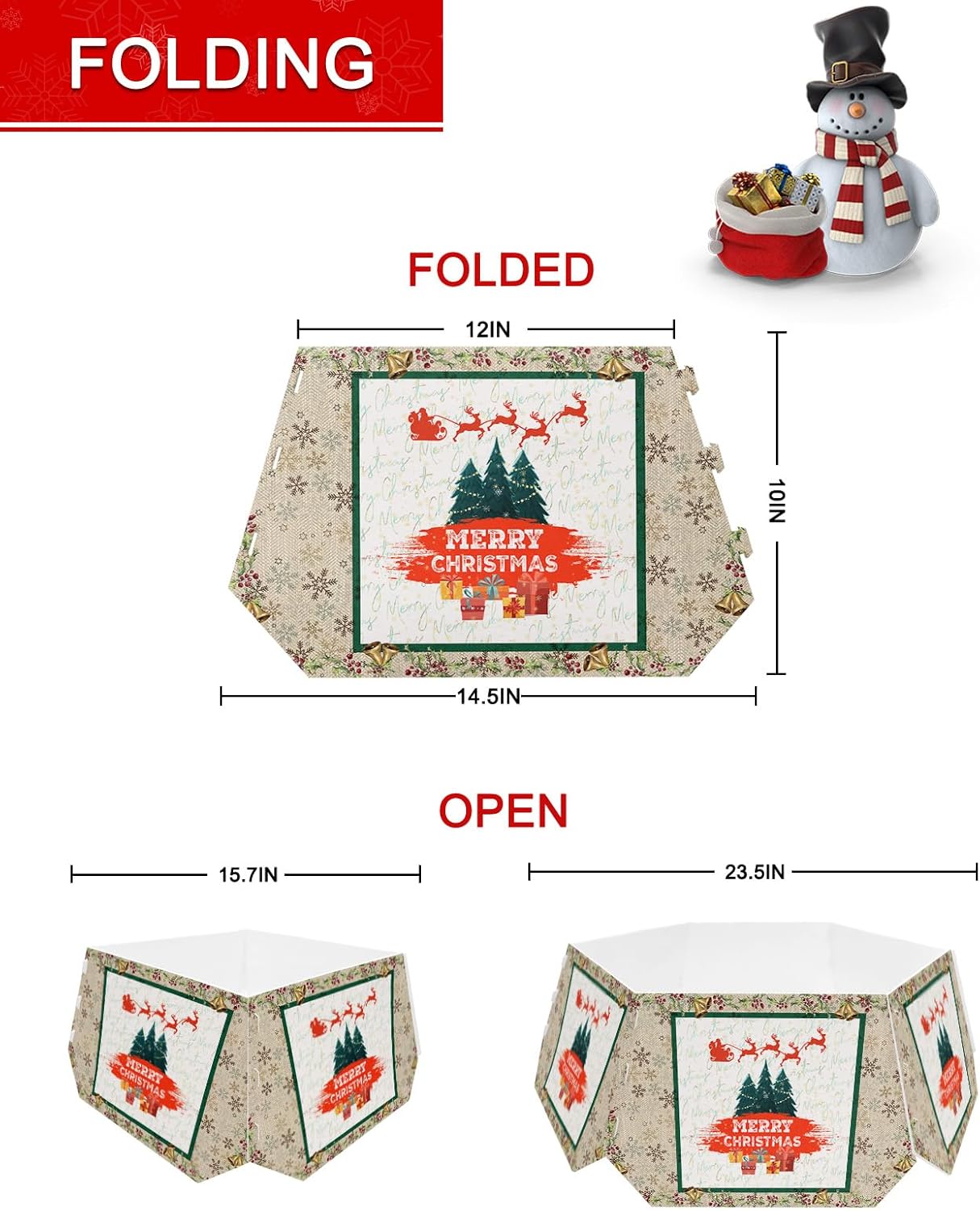 Christmas Tree Collar Tree Box Stand Cover, Artificial/Pencil/Silm/Skinny Tree Ring 4 Packs Collapsible Tree Skirt for Christmas Xmas Tree Decorations, Xmas Tree Vintage Winter Berry Gift 14.5"x10"