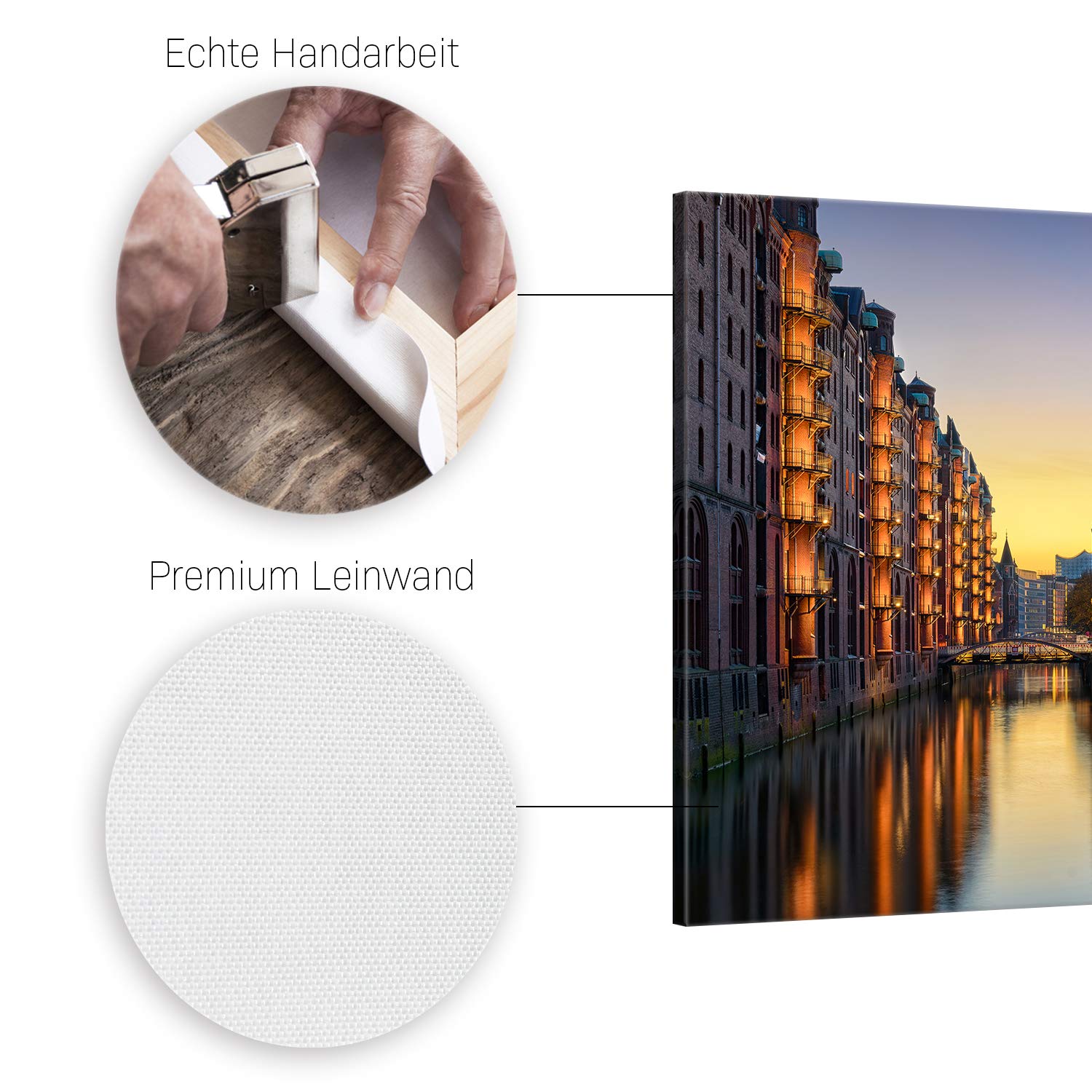 ge Bildet Bild auf Leinwand | Wasserschloss in der Speicherstadt - Hamburg D in 120x80 cm als Wandbild XXL | Wand-deko Dekoration Wohnung modern Bilder | 2211