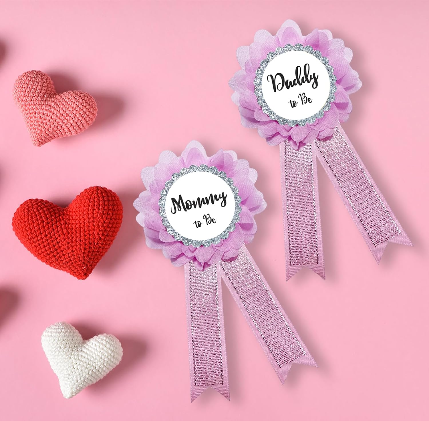 Daddy to be & Mommy to be Corsage Pins Kit, Baby Shower Photo Props New Dad Mom Gifts Rosette Button for Gender Reveals Party Celebration image 2
