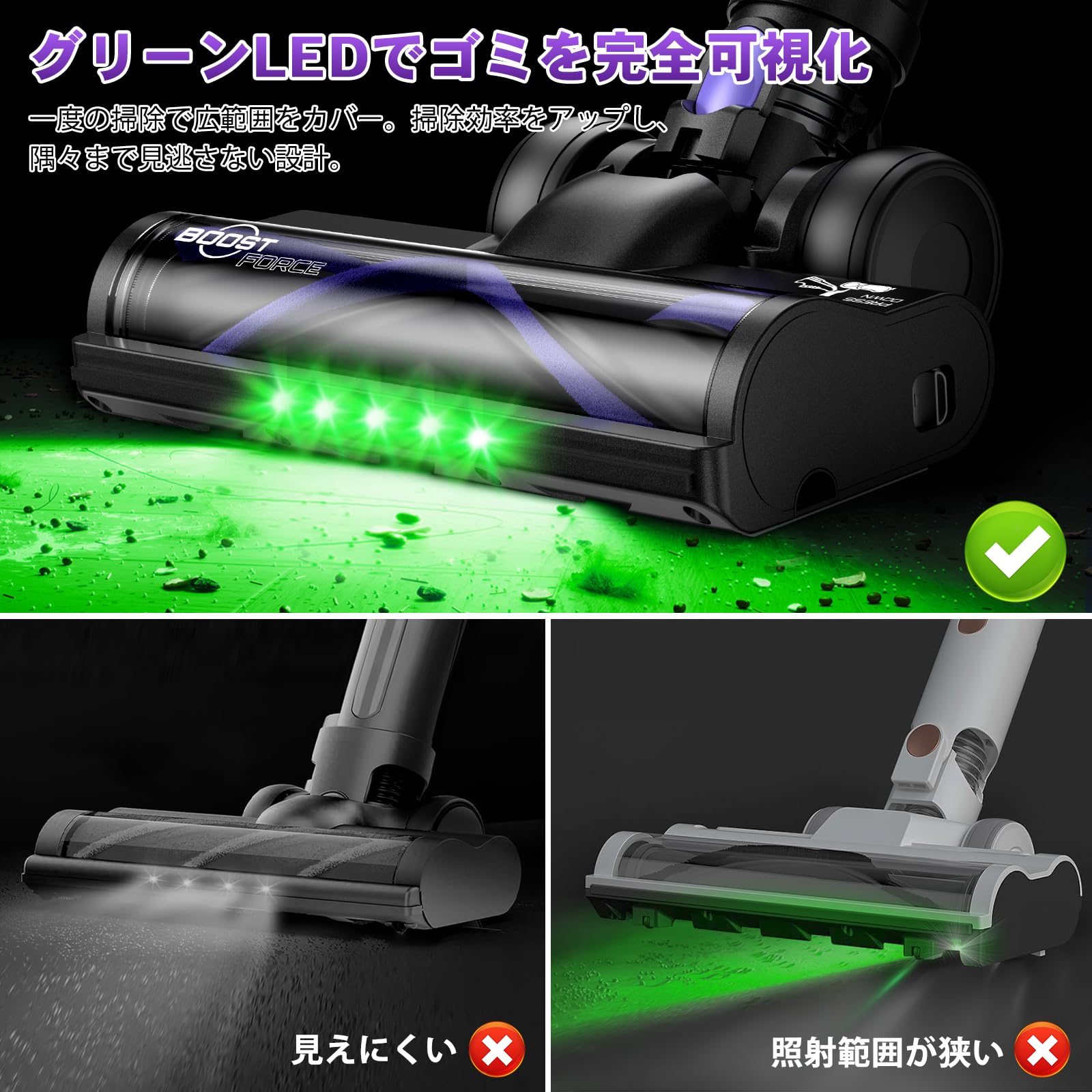 Yuuscc コードレス掃除機 70Kpa 550W 自立式 LEDライト Amazon | 掃除