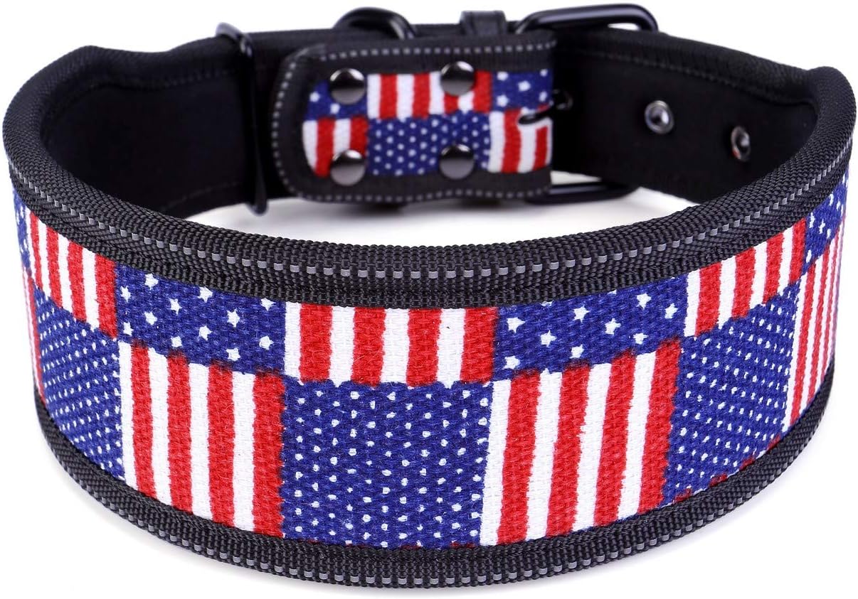 Mogoko Reflective American Flag Dog Collar， Adjustable Padded Pet Collar for Small Medium Large Dogs(M Size)
