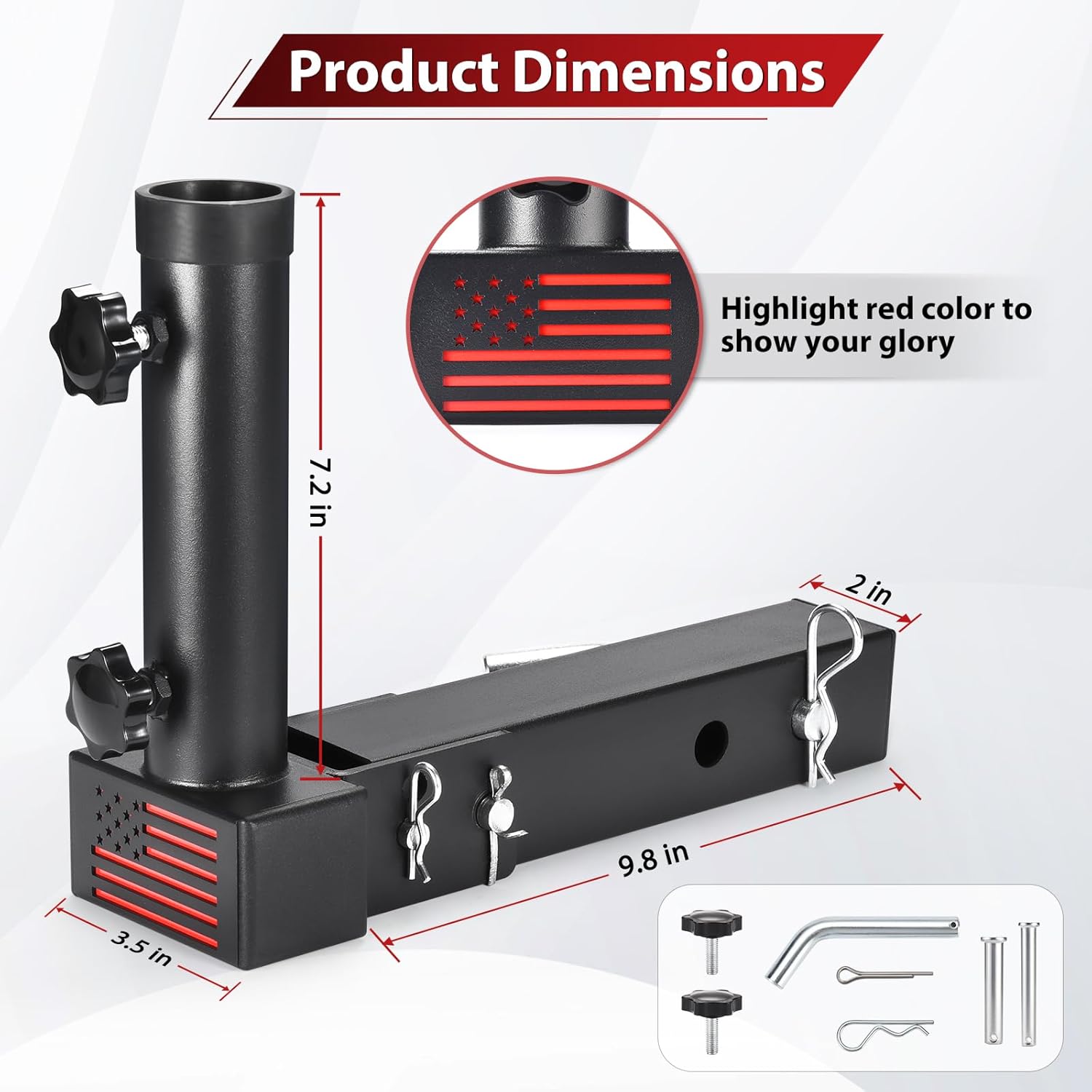 GADFISH Trailer Hitch Flagpole Mount - Universal Flag Mount for 2" Receiver, Black (1 Flagpole)