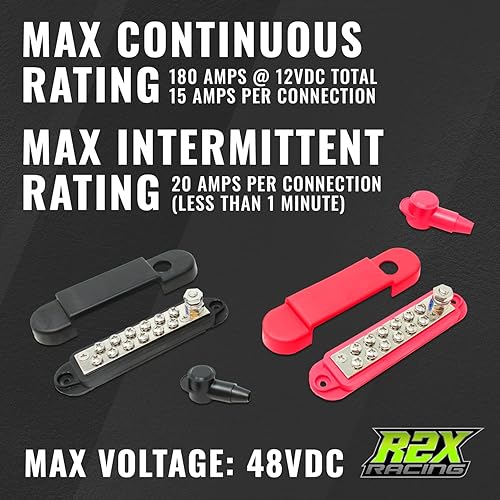 Miniatura 4 de Barra de bus de 12 terminales de distribución de energía con tapas y arandela de bloqueo fabricada en los Estados Unidos  180 amperios de