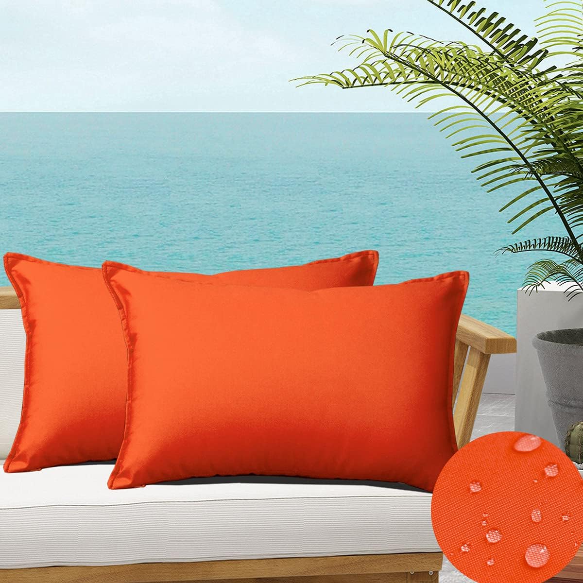 Pack of 2 Outdoor Waterproof Throw Pillow Covers Durable Vibrant Decorative Outdoor Pillows Cushion Case Pillow Shell for Patio Couch, Tent, Sunbrella (12x20 Inches, Orange)
