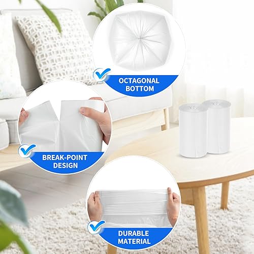 Miniatura 3 de Bolsas de basura de 8 galones, bolsas de basura para el hogar, cocina, baño, oficina, dormitorio, color blanco, sin perfume, 110 unidades