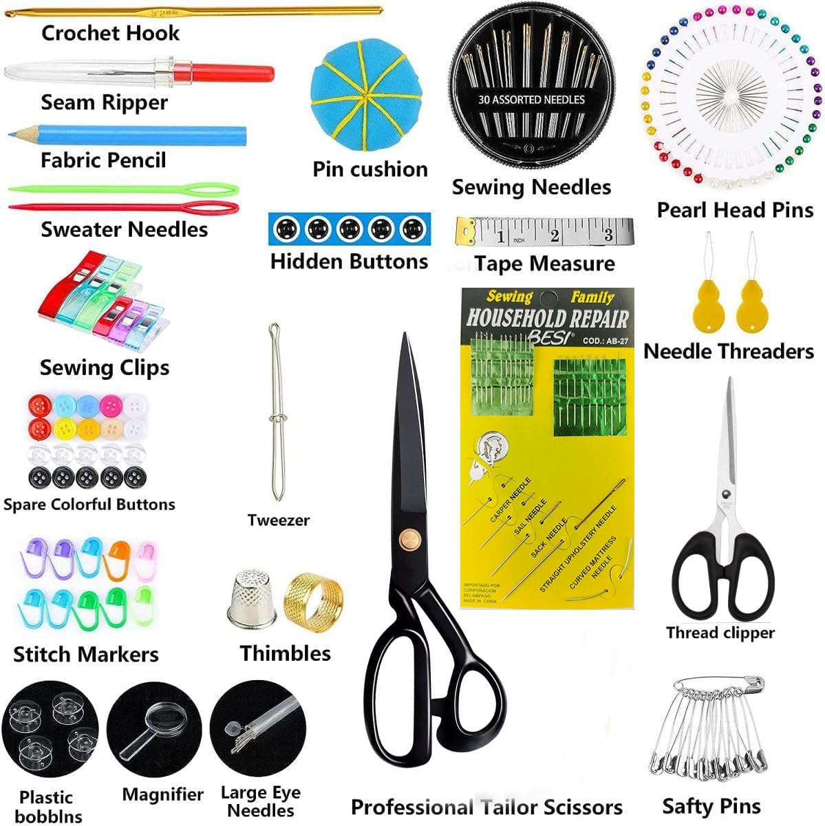 Sewing Kit for Adults, Needle and Thread Kit for Sewing,252 Pcs Professional Sewing Supplies Accessories with Tailor Scissors, Portable Sewing Supplies for Travel Home Beginners