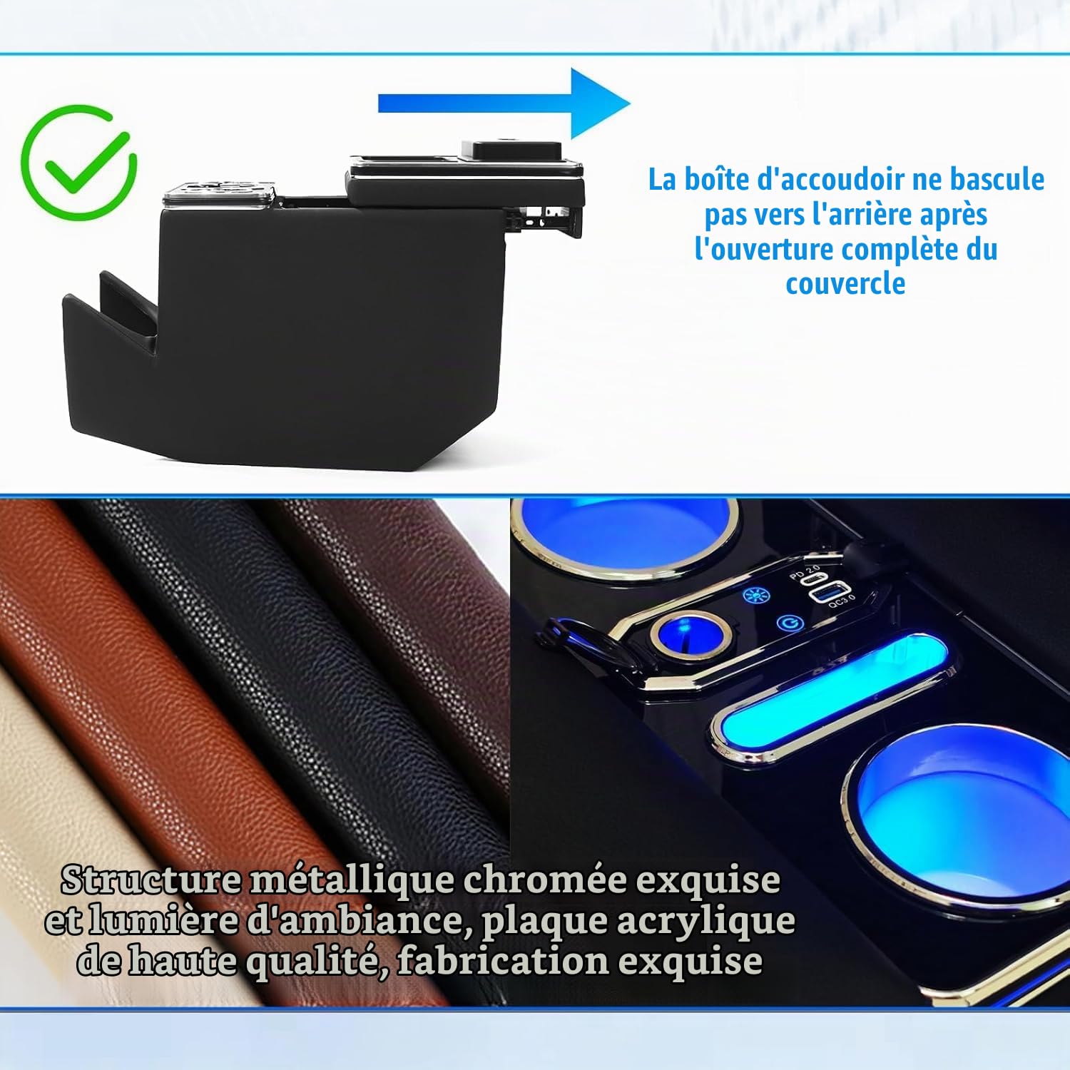 Armrest Box Storage Box with Wireless Charging, 7-Colour Ambient Light and 4 Brightness Levels, Suitable for Mercedes-Benz V-Class V220 V260 V250 V300 V300d W447 [EU Patent]