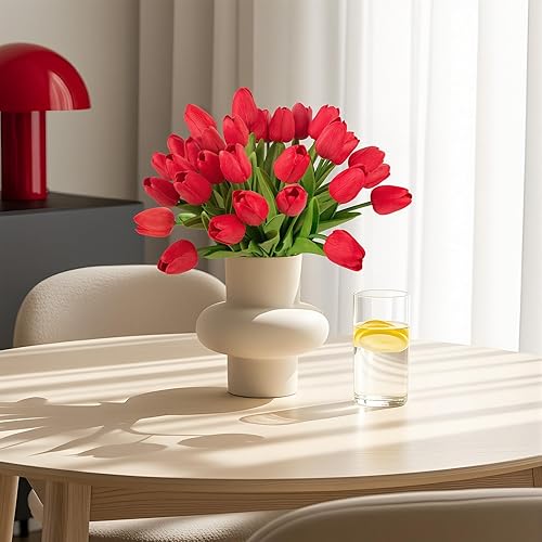 Miniatura 6 de MACTING 30 flores de tulipanes artificiales, 13.7 pulgadas, ramo de tulipanes falsos de poliuretano de tacto real, flores de primavera para arreglos