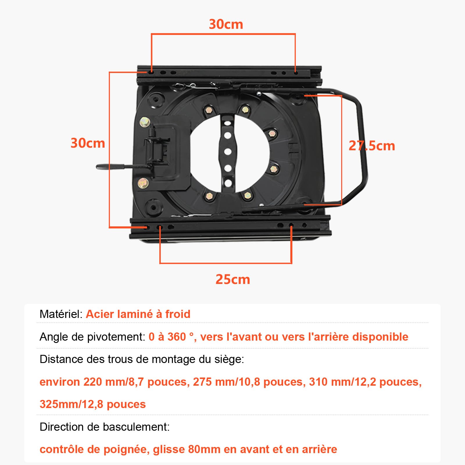 Base de Siège Rotative, Embase Pivotante Siege,Plaque dacier de Siège Lourd Rotatif à 360°, Plaque dacier 360° Rotatif, Réglable Carrousel pour Siège de Camping - Car