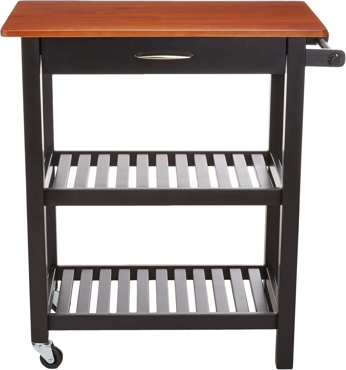  Basics Kitchen Island Cart with Storage, Solid Wood Top and Wheels - Natural / White