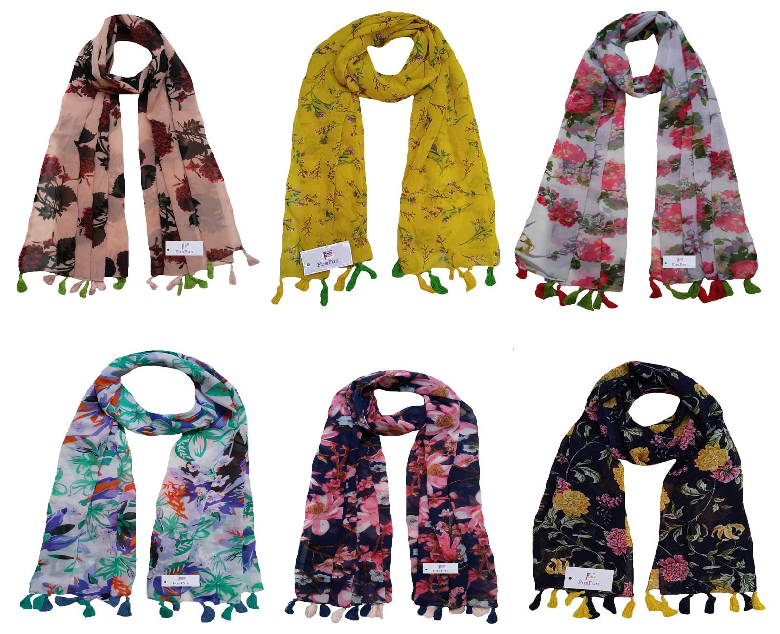 Women's Printed Scarf and Stoles, (Multicolor, FS10143) - Pack of 6-image-47
