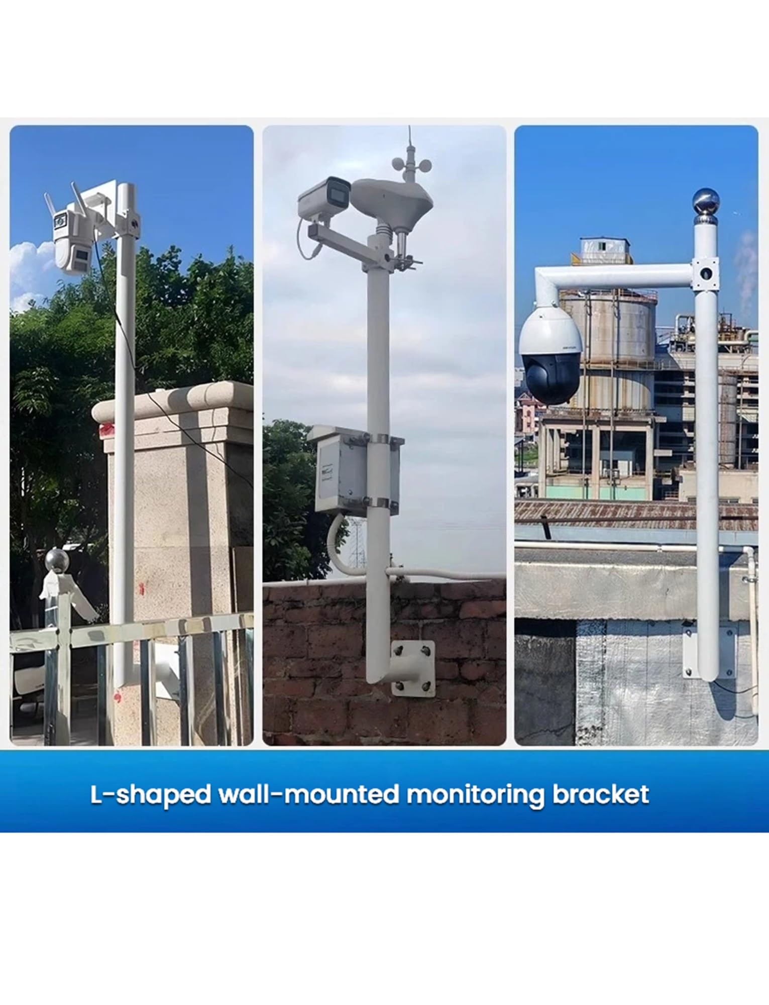 Palo di sorveglianza per telecamere, Staffa angolare Resistente alle intemperie per telecamere di Sicurezza, Supporto per palo in Acciaio zincato, palo di sorveglianza Durevole (150 cm/59,06