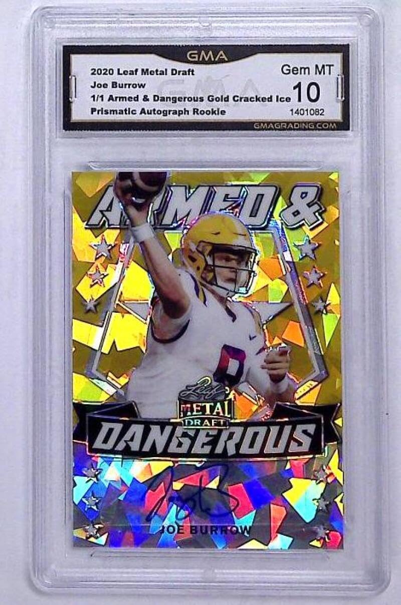 2020 Leaf Metal Draft Armed & Dangerous Gold Joe Burrow RC Rookie AUTO 1/1 GMA Graded (GEM MINT 10) NFL Football Card Cincinnati Bengals