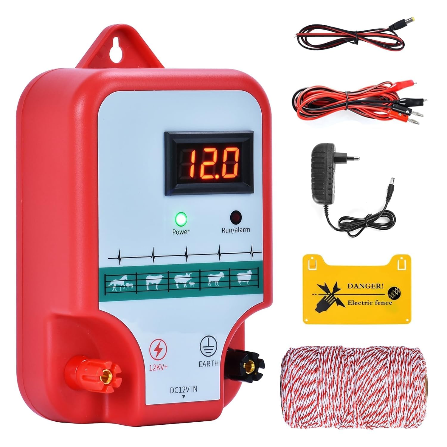 15KM Recinzione elettrica per animali,2J Pastore elettrico con display LED,Recinto elettrico per Galline Pecore maiali Volpi Mucche,Per azienda agrico