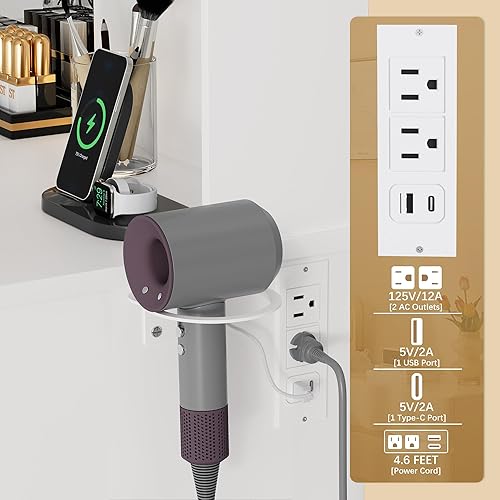 Miniatura 4 de Furmax Escritorio de tocador con espejo iluminado LED y toma de corriente, mesa de tocador de maquillaje con 4 cajones, 3 estantes de almacenamiento