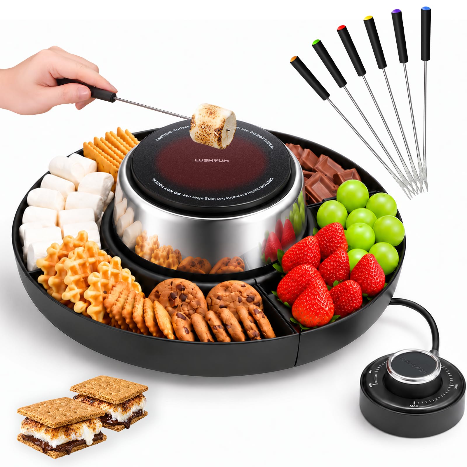 LUSHYUM Tabletop Indoor Electric S'mores Maker Kit, Flameless &amp; Smokeless