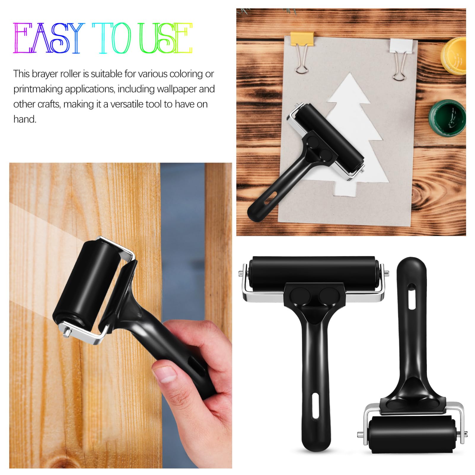 KONTONTY Vinyl Gluing Rollers 2 Pcs Rubber Rollers for Crafts Printmaking Wallpapers Multi-Purpose Easy to Use