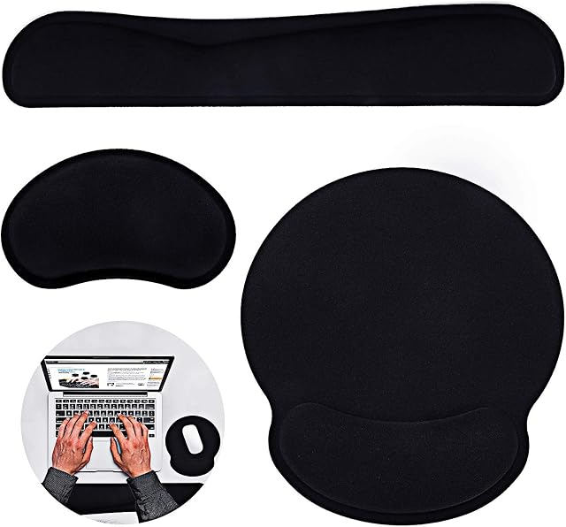 Keyboard Wrist Rest Pad,WOVTE 3Pcs Wrist Rest Support Set with Mouse Pad + Mouse Wrist Rest, Ergonomic Wrist Cushion and Memory Foam Material Apply to Computer, Laptop, Home & Office