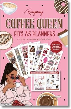 Hobonichi Compatible A5 Planner Sticker Book Coffee Queen Collection Coffee-Themed Decorative & Functional Stickers for Cousin & Weeks Size Planners, Journals & Creative Planning
