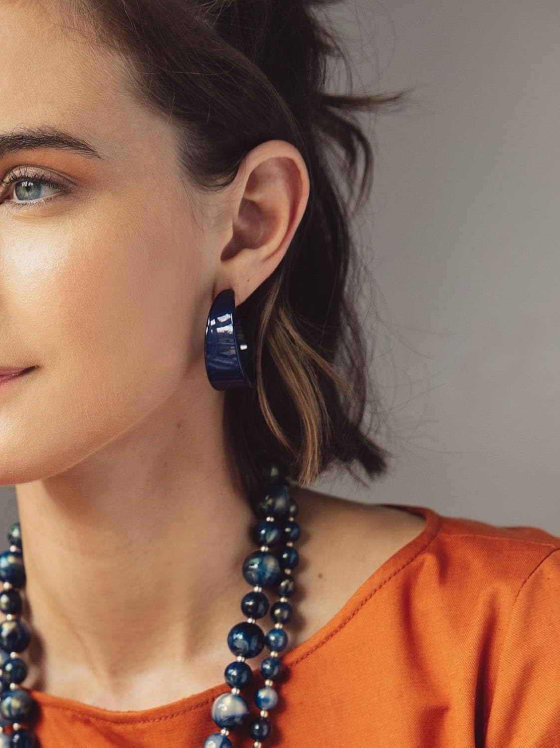 ZENZII ジョージア 軽量 チャンキーオープンフープ 樹脂イヤリング バタフライクラスプ付き レディース ガールズ, 樹脂, 宝