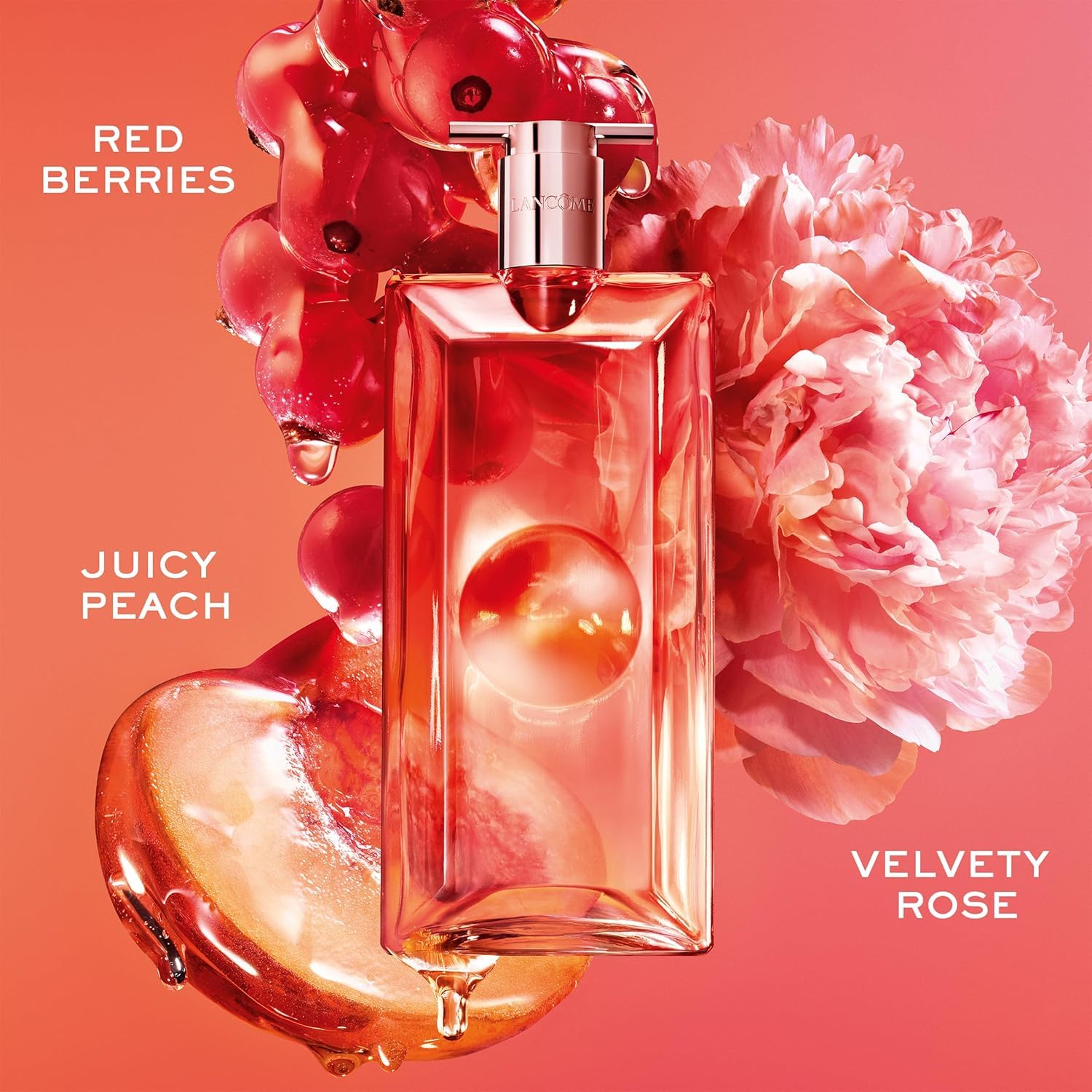 Lancôme Idôle Peach'N Roses Eau de Parfum, długo utrzymujący się owocowo-kwiatowy zapach damski z soczystą brzoskwinią i różą damasceńską, promienna świeżość i kobieca elegancja, luksusowy zapach, 100