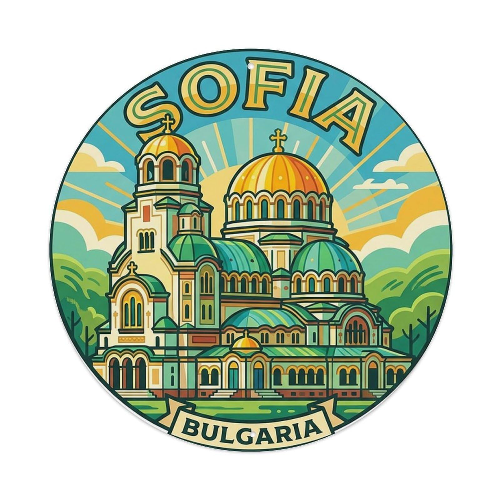 Vintage Travel Bulgaria Sofia Vintage Metal Tin Sign Plaque Wall Decor for Cafe, Club Bar, Office, Garden Metal Poster 8x8Inch