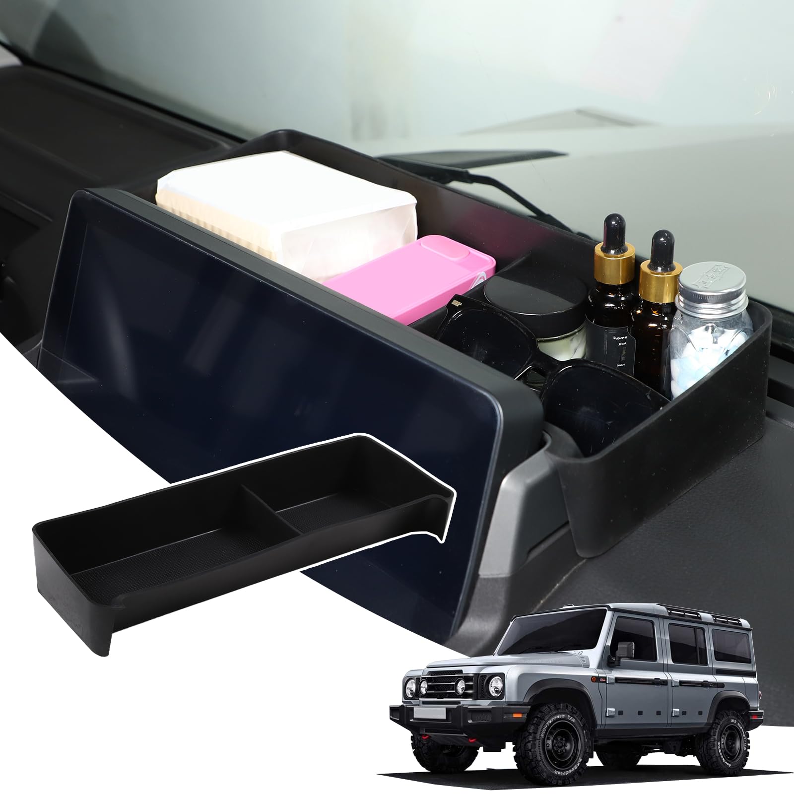 Tumukiw Compatible with INEOS Grenadier 2020-2024 Dash Storage Tray Insert Behind Screen Organizer Storage Accessories, Non-Slip Dashboard Tray Phone