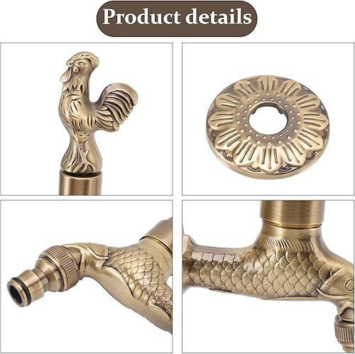 Vista 30 de Grifo de agua montado en la pared G1/2, material de latón, diseño de estilo chino vintage, lavadora de cocina, lavabo, lavabo, grifo de manguera