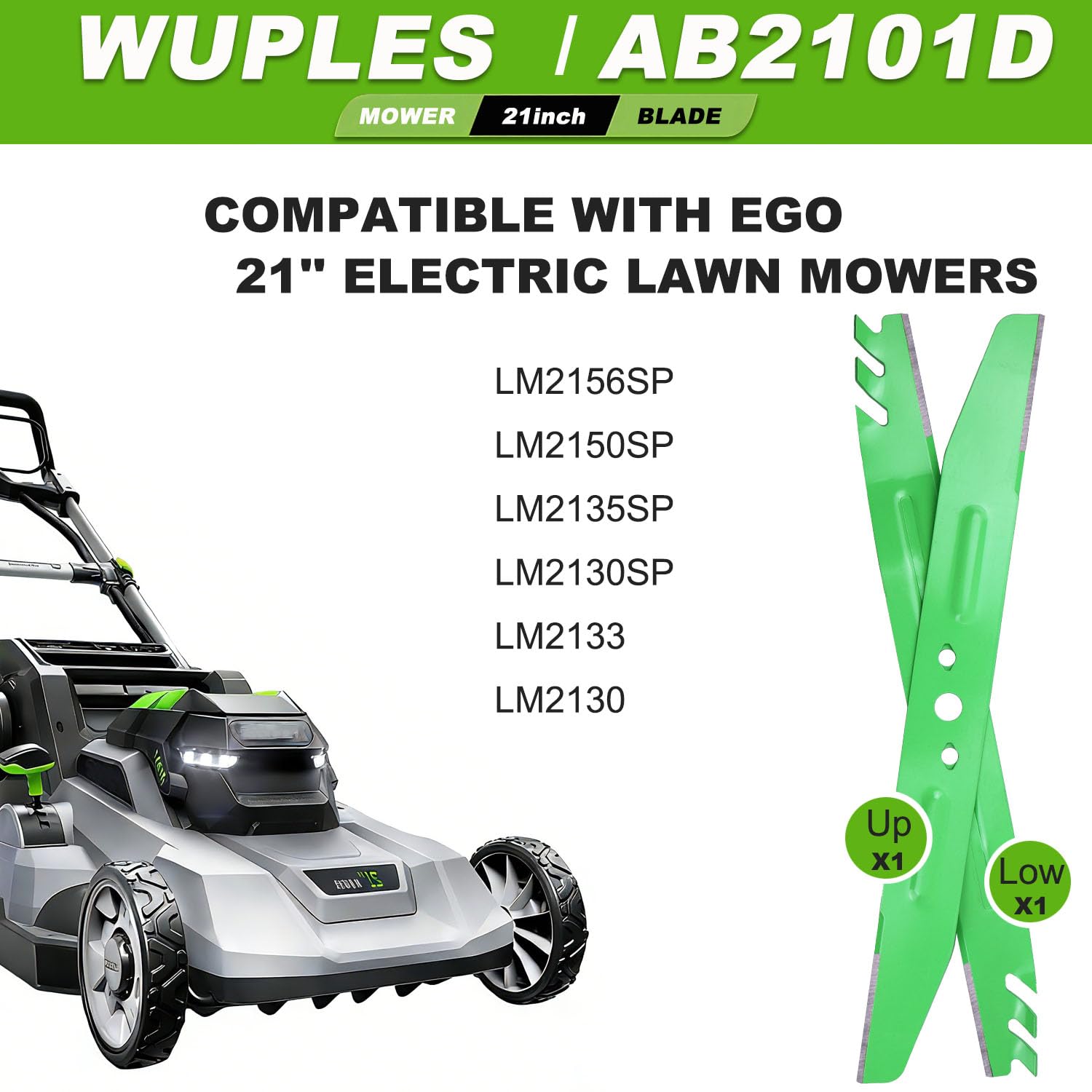 LM2130 LM2135SP - Kit de cuchillas para mantillo de 53.3 cm compatible con cortacésped EGO de 21 pulgadas LM2130SP LM2150SP LM2156SP LM2133, hoja de repuesto para ab2101D, verde