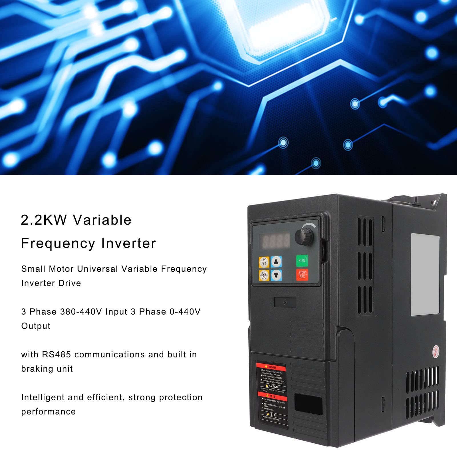 FTVOGUE Azionamento con Inverter a Frequenza Variabile da 2,2 KW, Ingresso Trifase 380-440 V, Uscita 0-440 V VFD con Comunicazione, Plastica ABS Industriale per il Controllo della velocità del Motore