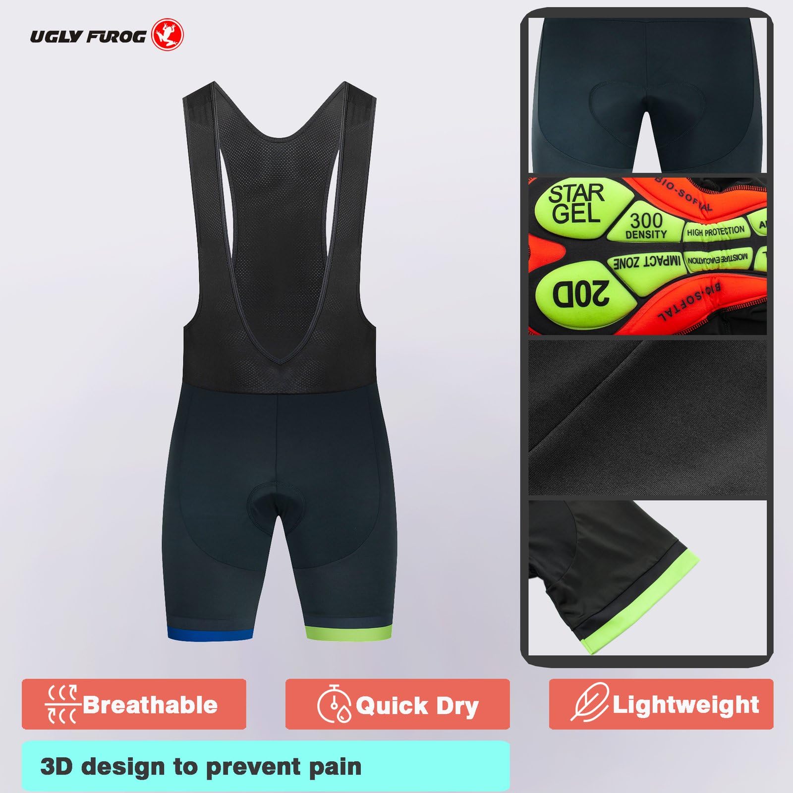UGLY FROG Uomo Ciclismo Abbigliamento Kit Maniche Corte Jersey Set Road Bike Bib Shorts con Imbottito