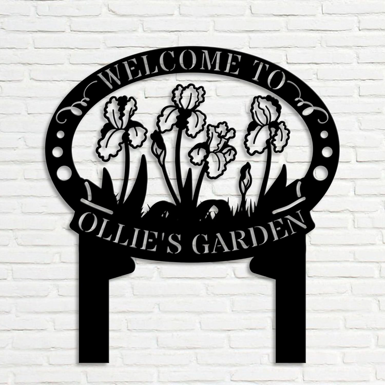 Personalized Irises Flower Garden Sign with Stake for The Great Outdoors, Custom Metal Plaque Stake Yard Signs with Stakes, Welcome Sign for Front Door