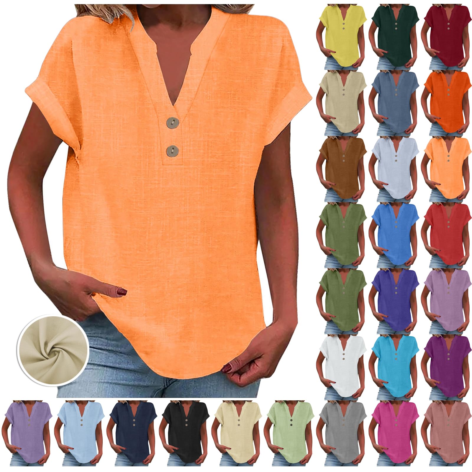 Yinguo Tops & t-Shirts, Shirt for Women, Linen Clothes for Women, Party Tops, Women's Blouses, Women Tops and Blouses, Womens Cotton t Shirts, Long Sleeve Blouses for Women UK 3 Orange