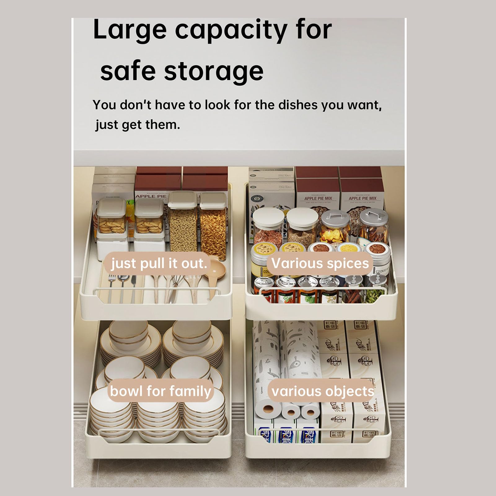 Tiroir Télescopique Pour Armoire De Cuisine - Tiroir Organisateur Amovible - Adhésif Extensible Tiroir Coulissant étagères Avec Séparateurs Pour Maison Garde-manger Salle De Bain, 31-53 Cm X 41,5 Cm X